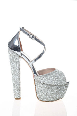 Kadın Gold Ayna Full Inci Taş Kadın Abiye Ayakkabı Kadın Topuklu Şık Gece Ayakkabısı