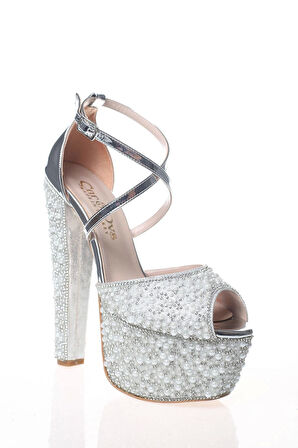 Kadın Gold Ayna Full Inci Taş Kadın Abiye Ayakkabı Kadın Topuklu Şık Gece Ayakkabısı