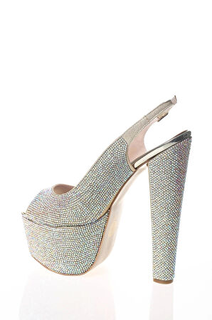 Kadın Gold Full Taş Yüksek Topuk Abiye Ayakkabı Kadın Topuklu Şık Gece Ayakkabısı