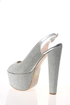 Kadın Gold Full Taş Yüksek Topuk Abiye Ayakkabı Kadın Topuklu Şık Gece Ayakkabısı