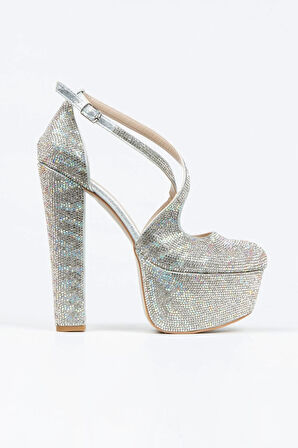 Gold Sultan Çift Renk Taşlı Klasik Topuklu Platformlu Kadın Abiye Ayakkabı Kadın Topuklu Şık