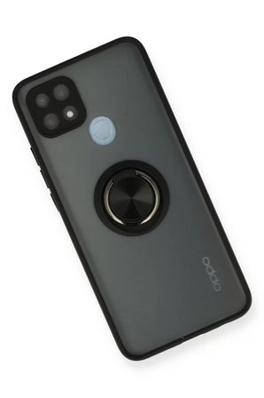 Oppo A15 Kılıf Montreal Yüzüklü Silikon Kapak - Siyah