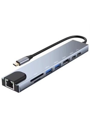 Type-C Çoklu Dönüştürücü – 87W PD, HDMI, 2x USB 3.0, RJ45, SD/TF Kart Girişli Hub