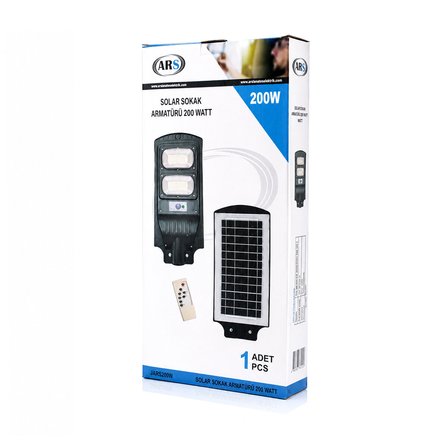 200W - 6500K Solar - Güneş Enerjili Sokak Lambası - Armatür Sensörlü Bahçe-balkon-sokak ARS-348965