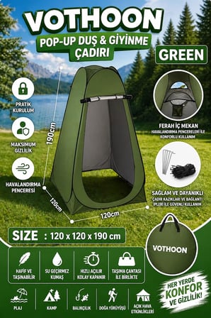 Otomatik Kabin Giyinme Çadırı 120x120x190 Cm Üst Havalandırma Yan Pencereli Duş & Wc Çadırı
