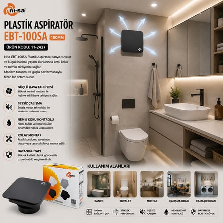 100 mm Plastik Banyo Tuvalet Aspiratör 12W Antrasit