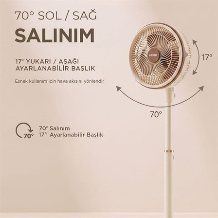 Everest FAN13 Olympos Air Krem/Gold 10’’ 80W 3 Hız Kademeli 2000RPM Çift Motorlu Retro Vantilatör