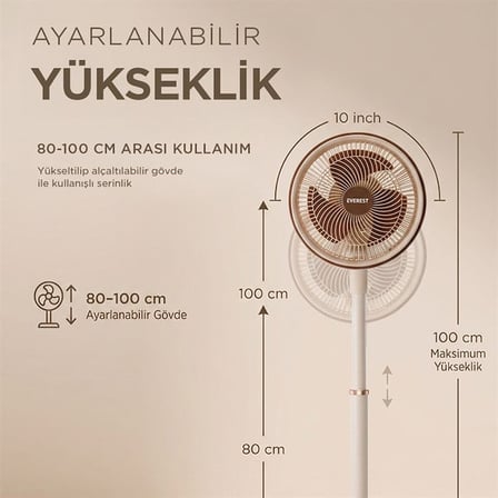 Everest FAN13 Olympos Air Krem/Gold 10’’ 80W 3 Hız Kademeli 2000RPM Çift Motorlu Retro Vantilatör