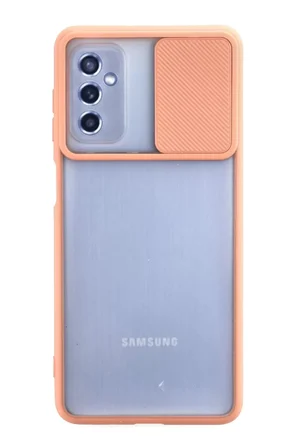 Samsung Galaxy M52 5G Kılıf Palm Buzlu Kamera Sürgülü Silikon - Pembe