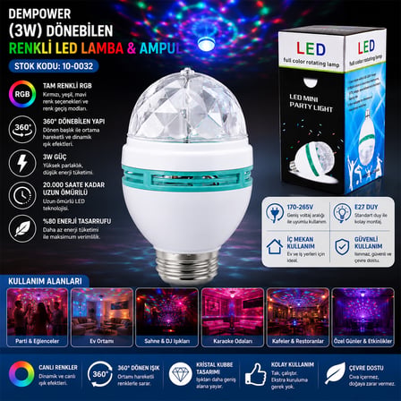 3W Dönebilen Renkli LED Disko Lamba (170-265V)