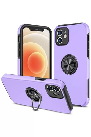 Apple Uyumlu iPhone 12 Kılıf Elit Yüzüklü Kapak - Mor