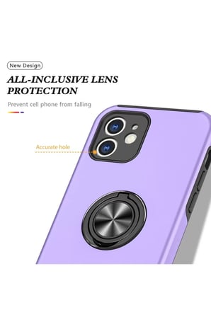 Apple Uyumlu iPhone 12 Kılıf Elit Yüzüklü Kapak - Mor
