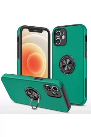 Apple Uyumlu iPhone 12 Kılıf Elit Yüzüklü Kapak - Yeşil