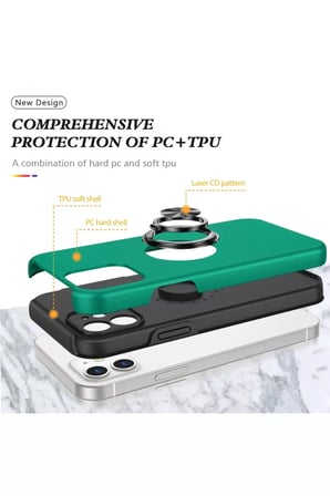 Apple Uyumlu iPhone 12 Kılıf Elit Yüzüklü Kapak - Yeşil