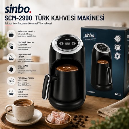 2İN1 Elektrikli Türk Kahve Makinesi 4 Fincan Sesli Uyarı - Taşma Önleyici Sistem SCM-2990