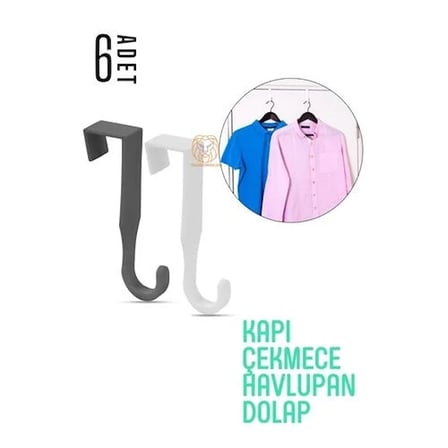 Pratik Askı Dolap Çekmece Havlupan Kapı Askısı 6 Adet 720572