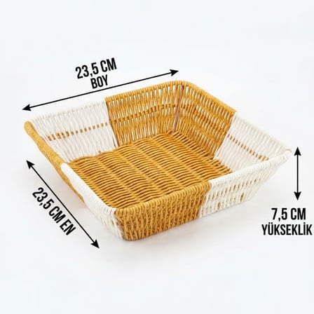 Kare Çift Renkli Plastik Rattan Ekmek ve Meyve Sepeti - Çok Amaçlı Banyo ve Mutfak Düzenleyici - Yıkanabilir Tezgâh Üstü Organizer