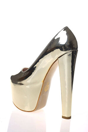 Kadın Gold Ayna Yüksek Topuk Abiye Ayakkabı Kadın Topuklu Şık Gece Ayakkabısı Zarif Tasarım