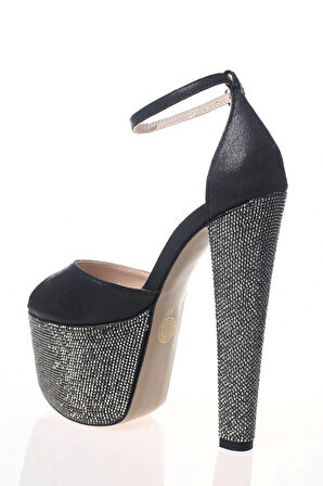 Kadın Fuşya Saten Ökçe Poli Taş Yüksek Topuk Abiye Ayakkabı Kadın Topuklu Şık Gece Ayakkabısı