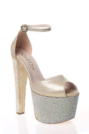 Kadın Fuşya Saten Ökçe Poli Taş Yüksek Topuk Abiye Ayakkabı Kadın Topuklu Şık Gece Ayakkabısı