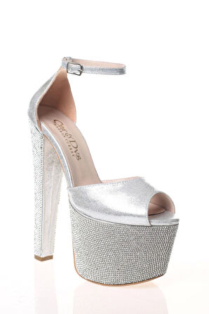 Kadın Fuşya Saten Ökçe Poli Taş Yüksek Topuk Abiye Ayakkabı Kadın Topuklu Şık Gece Ayakkabısı