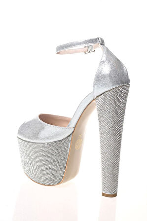 Kadın Fuşya Saten Ökçe Poli Taş Yüksek Topuk Abiye Ayakkabı Kadın Topuklu Şık Gece Ayakkabısı