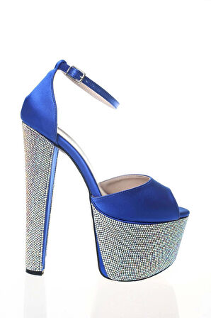 Kadın Fuşya Saten Ökçe Poli Taş Yüksek Topuk Abiye Ayakkabı Kadın Topuklu Şık Gece Ayakkabısı