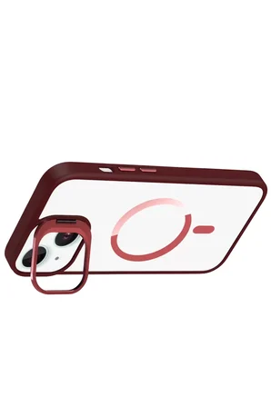 Joko Apple iPhone 14 Remim Lensli Magsafe Standlı Kapak - Bordo