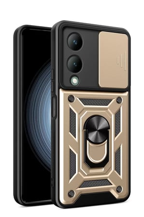 Vivo Y17S Kılıf Pars Lens Yüzüklü Silikon - Gold