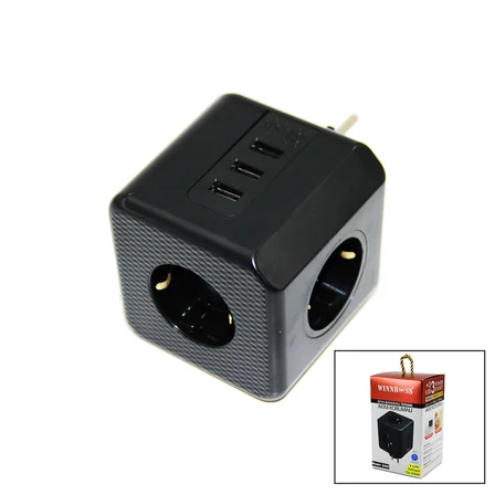 Termal Akım Korumalı 3X Priz 3X Usb Duvar Tipi Priz Siyah 10A - 2500W
