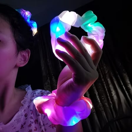 Soft Mavi Renk Led Işıklı Lastikli Saç Tokası - 3 Modlu Festival - Parti Saç Tokası