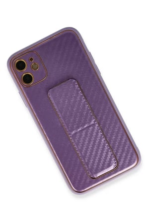 Apple iPhone 12 Kılıf Coco Karbon Standlı Kapak - Mor