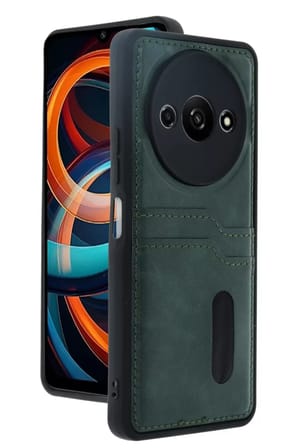 Xiaomi Redmi A3 4G Kılıf Sara Kartvizitli Deri Kılıf - Koyu Yeşil
