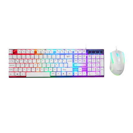USB Kablolu Oyuncu Klavye ve Mouse Seti - Beyaz RGB