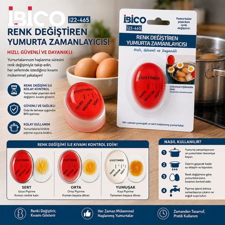 Yumurta Pişirme Zamanlayıcı Renk Değiştiren Kıvamlayıcı Sert - Orta - Yumuşak İ22-465
