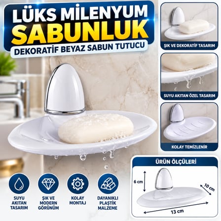 Lüks Milenyum Sabunluk Dekoratif Beyaz Sabun Tutucu Stand