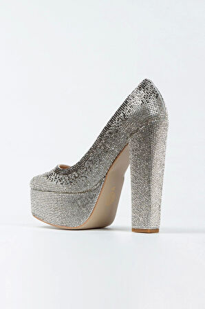 Gold Sultan Çift Renk Taşlı Klasik Köşe Kalıplı Kadın Abiye Ayakkabı Kadın Topuklu Şık