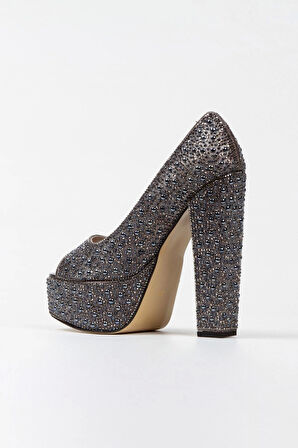 Gold Sultan Full Inci Taşlı Klasik Köşe Kalıplı Kalın Topuklu Kadın Abiye Ayakkabı Kadın Topuklu Şık