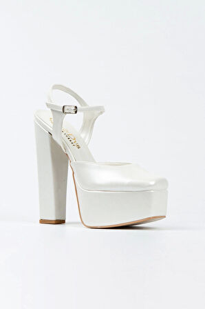 Sedef Cilt Klasik Köşe Kalıplı Kalın Topuklu Kadın Abiye Ayakkabı Kadın Topuklu Şık Gece Ayakkabısı