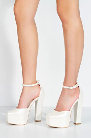 Sedef Cilt Klasik Köşe Kalıplı Kalın Topuklu Kadın Abiye Ayakkabı Kadın Topuklu Şık Gece Ayakkabısı