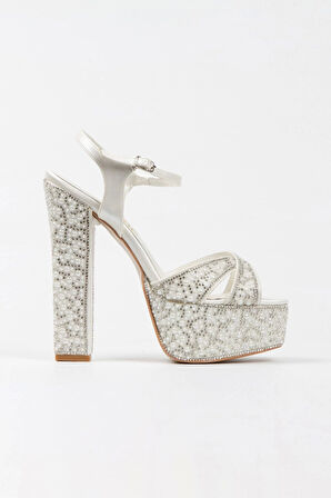 Gold Ayna Full Inci Taşlı Klasik Köşe Kalıplı Kalın Topuklu Kadın Abiye Ayakkabı Kadın Topuklu Şık