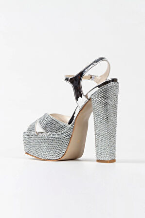 Gold Ayna Full Taşlı Klasik Köşe Kalıplı Kalın Topuklu Kadın Abiye Ayakkabı Kadın Topuklu Şık