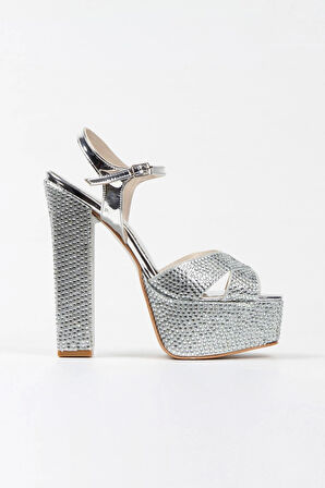 Gold Ayna Full Taşlı Klasik Köşe Kalıplı Kalın Topuklu Kadın Abiye Ayakkabı Kadın Topuklu Şık