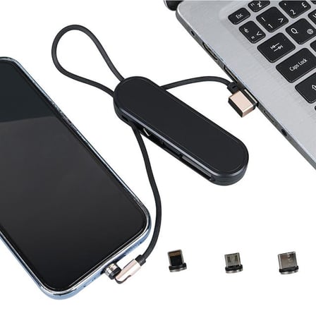 PM-25906 Siyah 3in1 (Type C- Lightning- Micro Usb) Manyetik Uç Taşınabilir Şarj Kablosu