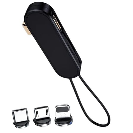 PM-25906 Siyah 3in1 (Type C- Lightning- Micro Usb) Manyetik Uç Taşınabilir Şarj Kablosu