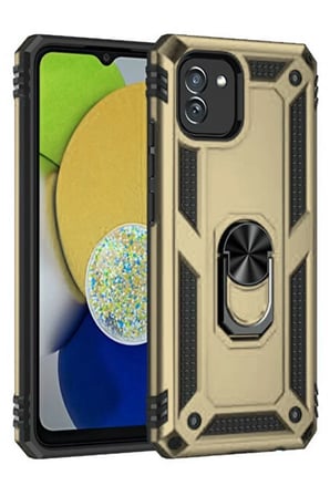 Samsung Uyumlu Galaxy A03 Kılıf Sofya Yüzüklü Silikon Kapak - Gold