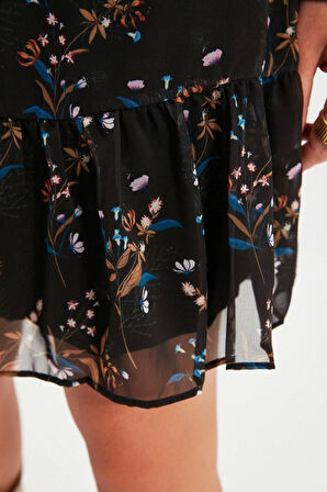 Moda Regular Gündüz Gece Şifon Dokuma Dik Yaka Uzun Kol A-Line Mini Boy Elbise