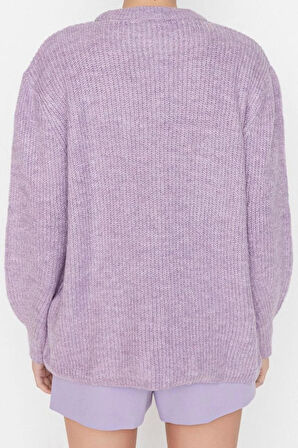 Kadın Modern Tarz Rahat Uzun Bisiklet Yaka Dokulu Kol Regular Triko Kazak