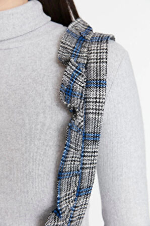 Moda Regular Casual Günlük Flanel Dokuma Kare Yaka Askılı Kol Jile Mini Boy Elbise