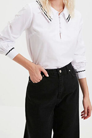 Moda Bebe Yaka Dokuma Regular Düz Desen Şık gece Regular Uzun Kol Bluz